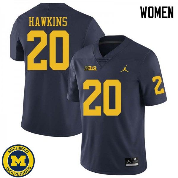 Women's University of Michigan #20 Brad Hawkins Navy Jordan Brand Alumni Jersey